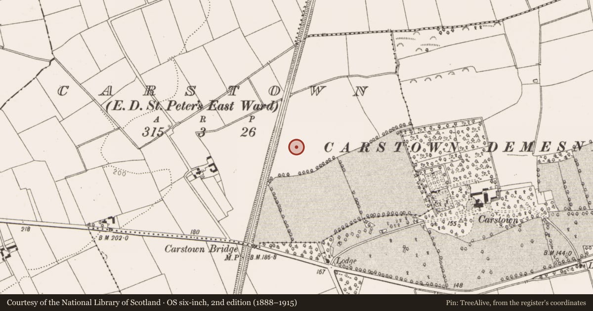 Ordnance Survey six-inch map, 2nd edition (1888–1915) covering the location of Enclosure, Carstown (Ferrard by, County Louth, with a pin at the register's coordinates