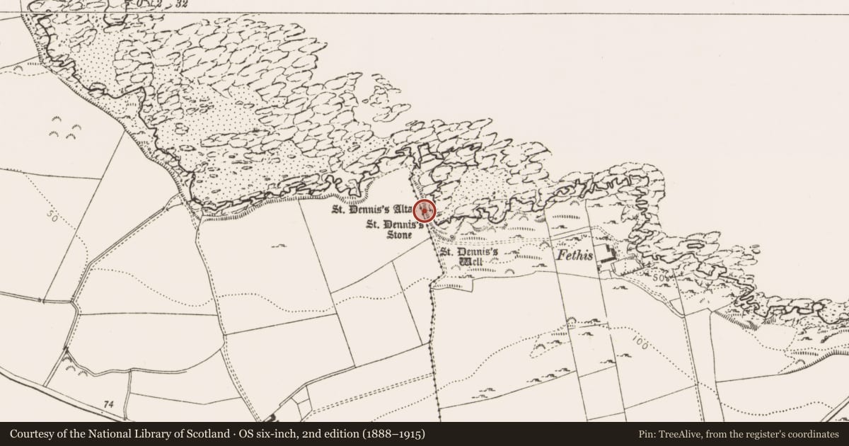 Ordnance Survey six-inch map, 2nd edition (1888–1915) covering the location of Mass-rock, Callystown, County Louth, with a pin at the register's coordinates