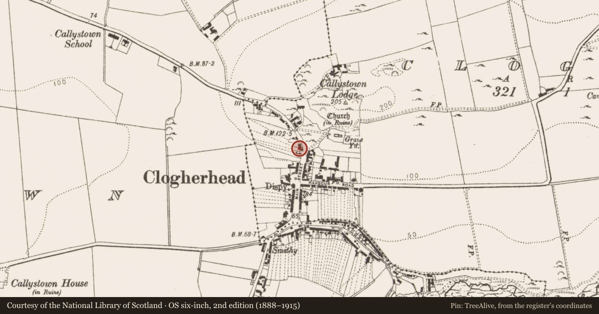 Ordnance Survey six-inch map, 2nd edition (1888–1915) covering the location of Souterrain, Clogher, County Louth, with a pin at the register's coordinates