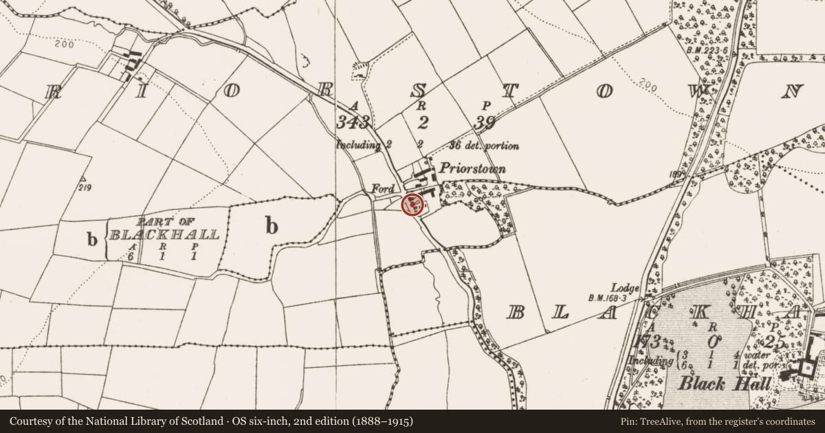 Ordnance Survey six-inch map, 2nd edition (1888–1915) covering the location of Ecclesiastical site, Priorstown (Ferratd by, County Louth, with a pin at the register's coordinates