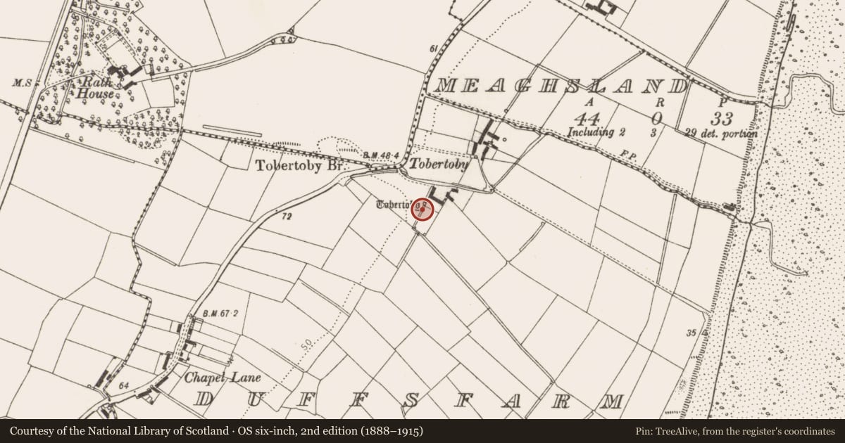 Ordnance Survey six-inch map, 2nd edition (1888–1915) covering the location of Well, Duffsfarm, County Louth, with a pin at the register's coordinates