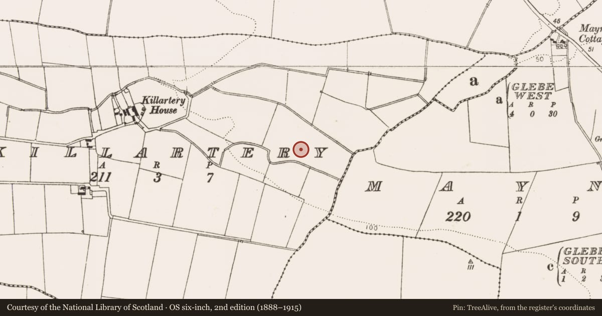 Ordnance Survey six-inch map, 2nd edition (1888–1915) covering the location of Ringfort - rath, Killartery, County Louth, with a pin at the register's coordinates