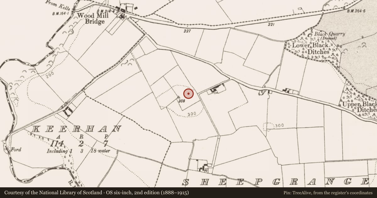 Ordnance Survey six-inch map, 2nd edition (1888–1915) covering the location of Enclosure, Sheepgrange, County Louth, with a pin at the register's coordinates