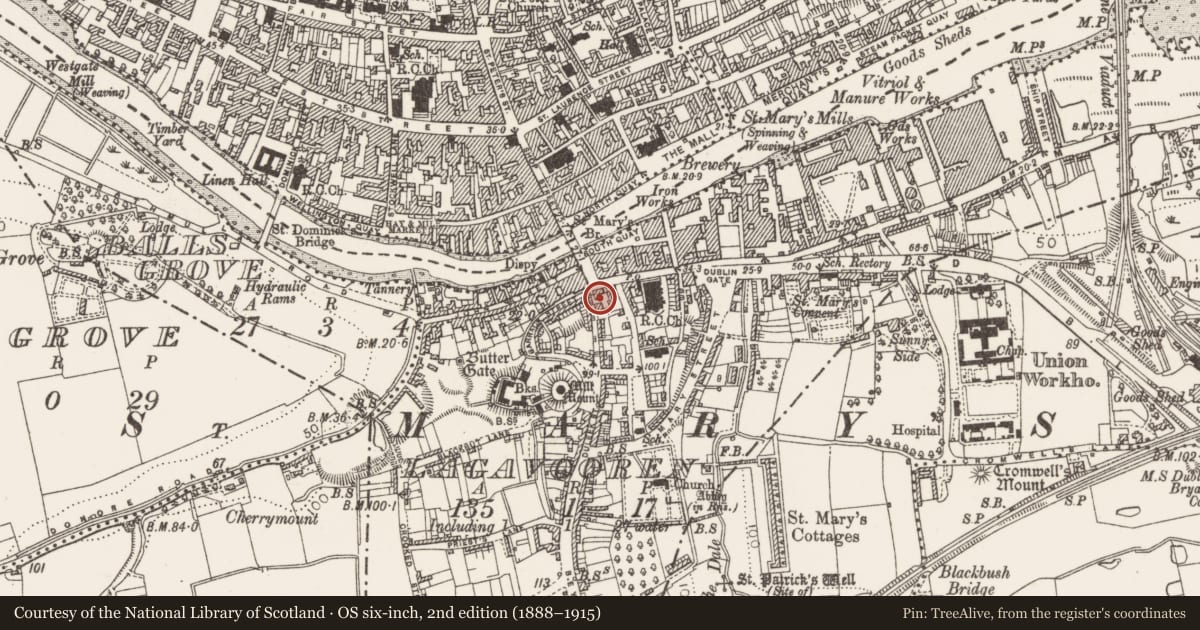 Ordnance Survey six-inch map, 2nd edition (1888–1915) covering the location of Castle - unclassified, Lagavooren, County Louth, with a pin at the register's coordinates