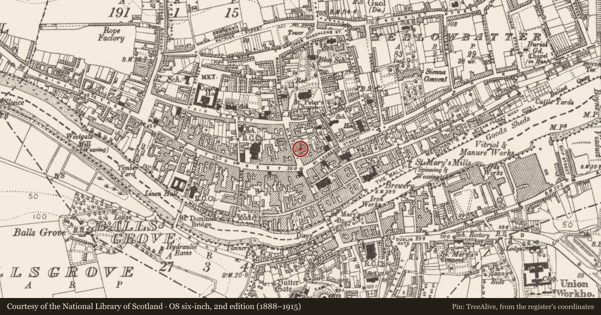 Ordnance Survey six-inch map, 2nd edition (1888–1915) covering the location of House - 17th century, Moneymore, County Louth, with a pin at the register's coordinates