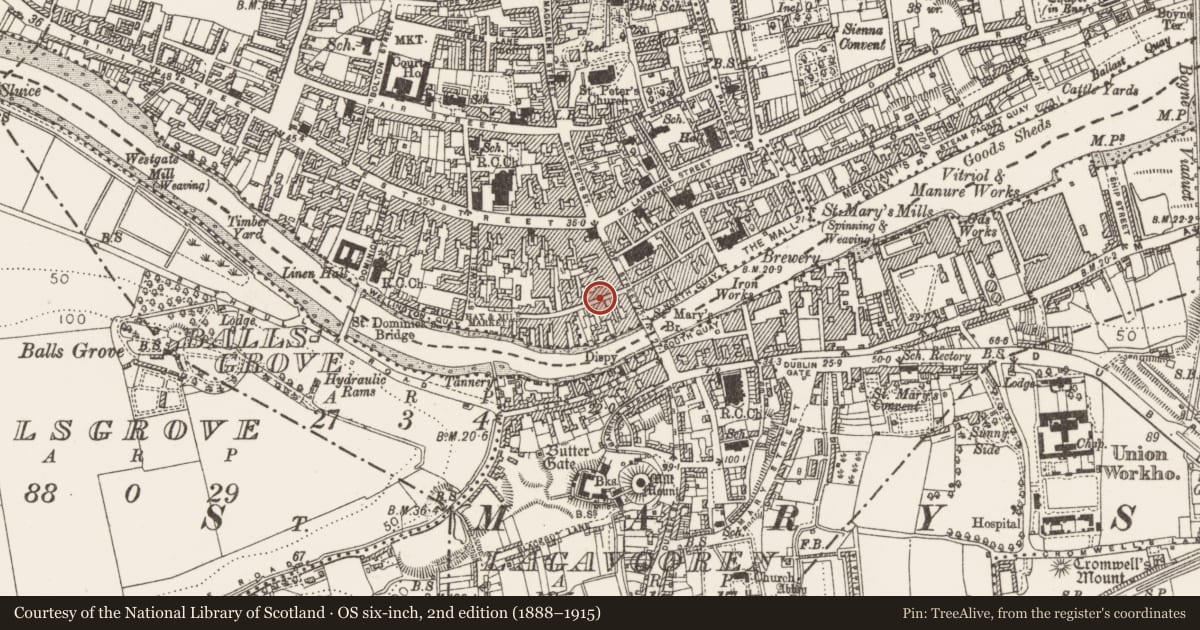 Ordnance Survey six-inch map, 2nd edition (1888–1915) covering the location of Excavation - miscellaneous, Moneymore, County Louth, with a pin at the register's coordinates