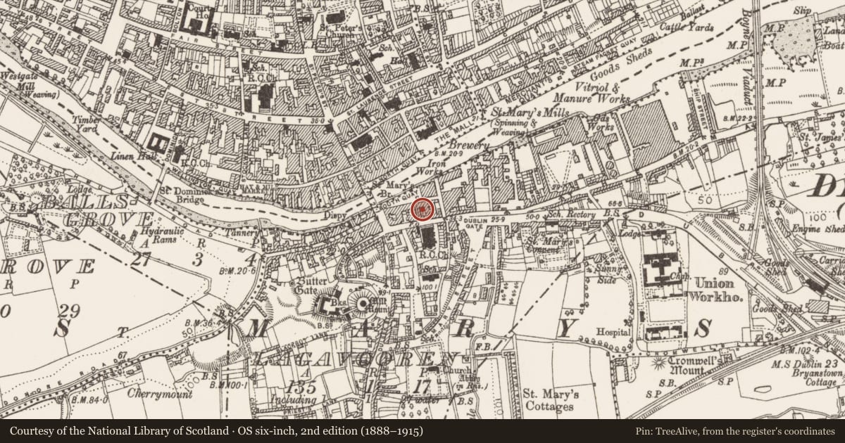 Ordnance Survey six-inch map, 2nd edition (1888–1915) covering the location of Building, Lagavooren, County Louth, with a pin at the register's coordinates