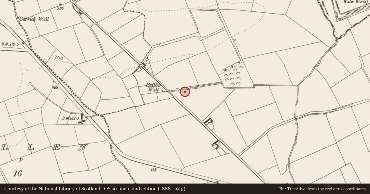 Ordnance Survey six-inch map, 2nd edition (1888–1915) covering the location of Fulacht fia, Mell, County Louth, with a pin at the register's coordinates