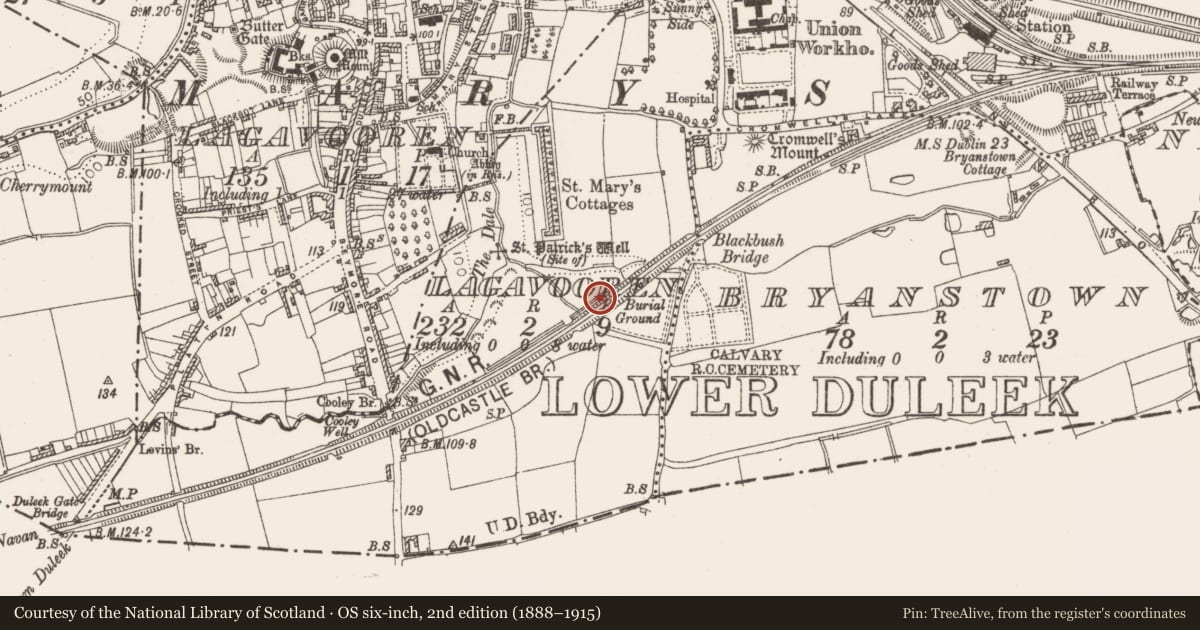 Ordnance Survey six-inch map, 2nd edition (1888–1915) covering the location of Excavation - miscellaneous, Lagavooren, County Louth, with a pin at the register's coordinates
