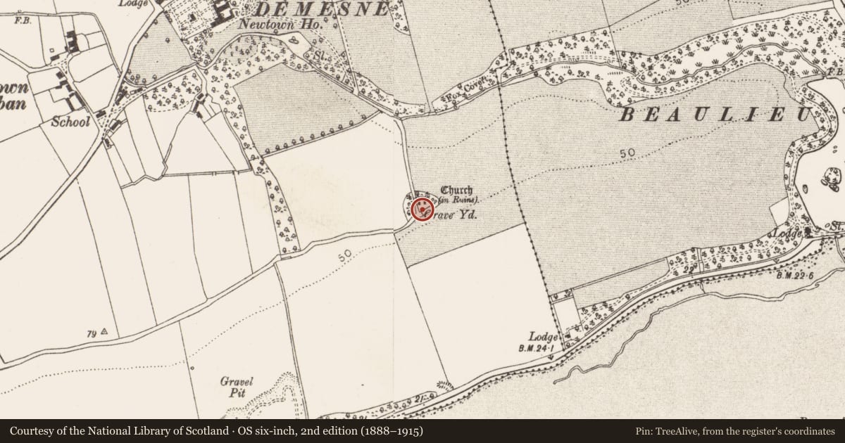 Ordnance Survey six-inch map, 2nd edition (1888–1915) covering the location of Church, Newtownstalaban (Ferrard by, County Louth, with a pin at the register's coordinates