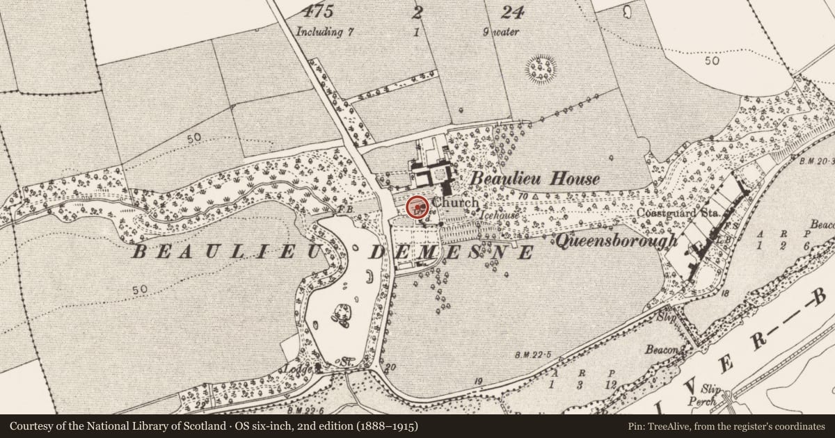 Ordnance Survey six-inch map, 2nd edition (1888–1915) covering the location of Graveslab, Beaulieu, County Louth, with a pin at the register's coordinates