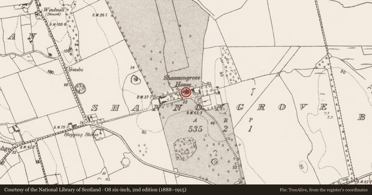 Ordnance Survey six-inch map, 2nd edition (1888–1915) covering the location of Country house, Shannongrove, County Limerick, with a pin at the register's coordinates
