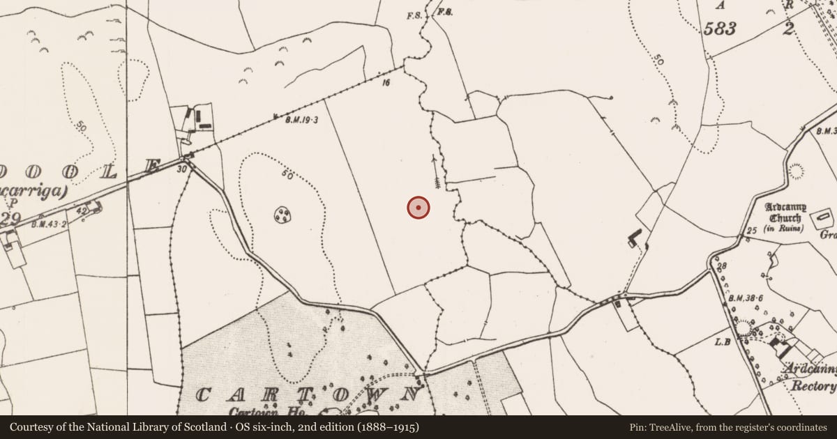 Ordnance Survey six-inch map, 2nd edition (1888–1915) covering the location of Ritual site - holy well, Cartown, County Limerick, with a pin at the register's coordinates