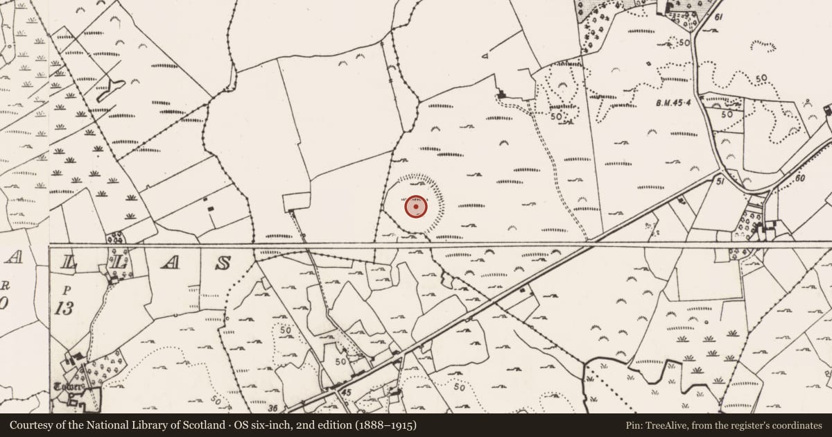 Ordnance Survey six-inch map, 2nd edition (1888–1915) covering the location of Enclosure, Ballynacarriga, County Limerick, with a pin at the register's coordinates