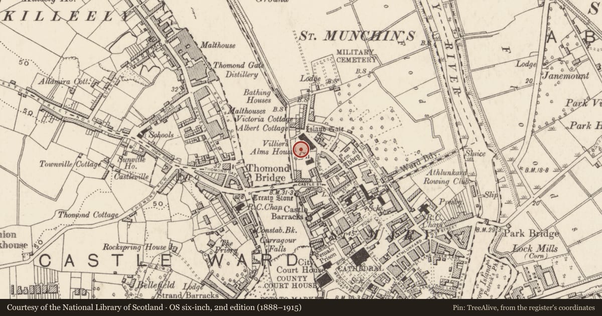 Ordnance Survey six-inch map, 2nd edition (1888–1915) covering the location of House - medieval, Limerick City, King'S Island, County Limerick, with a pin at the register's coordinates