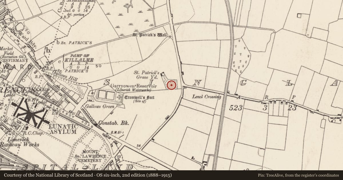 Ordnance Survey six-inch map, 2nd edition (1888–1915) covering the location of Fortification, Singland, County Limerick, with a pin at the register's coordinates
