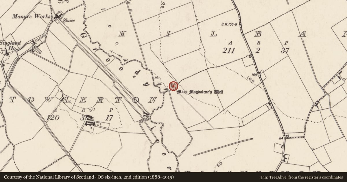 Ordnance Survey six-inch map, 2nd edition (1888–1915) covering the location of Ritual site - holy well, Kilbane, County Limerick, with a pin at the register's coordinates
