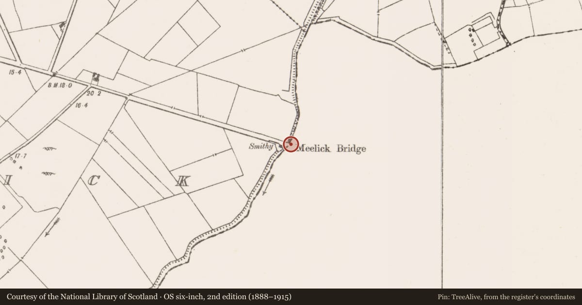 Ordnance Survey six-inch map, 2nd edition (1888–1915) covering the location of Bridge, Clonconane, County Limerick, with a pin at the register's coordinates