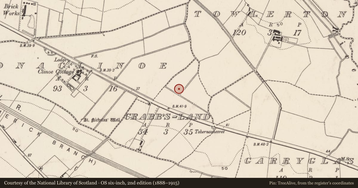 Ordnance Survey six-inch map, 2nd edition (1888–1915) covering the location of Furnace, Crabbsland, County Limerick, with a pin at the register's coordinates