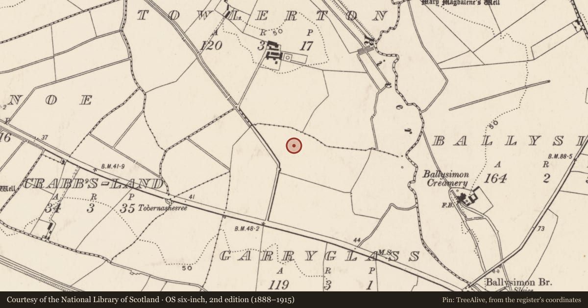 Ordnance Survey six-inch map, 2nd edition (1888–1915) covering the location of Excavation - miscellaneous, Garryglass, County Limerick, with a pin at the register's coordinates