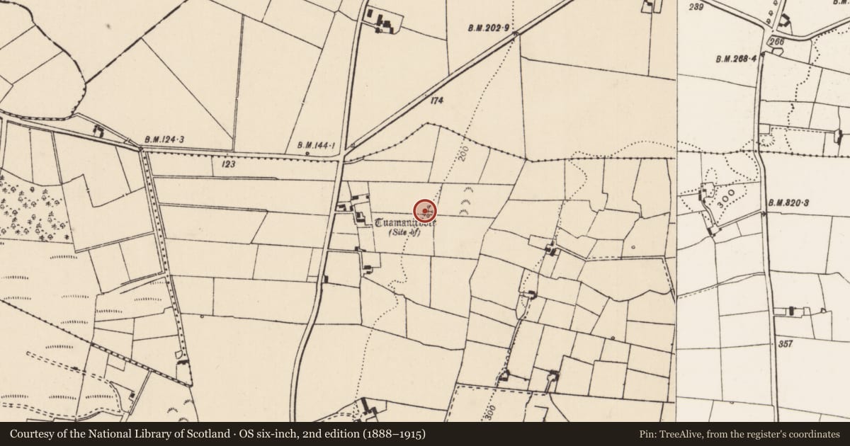 Ordnance Survey six-inch map, 2nd edition (1888–1915) covering the location of Megalithic tomb - wedge tomb, Cappanahanagh, County Limerick, with a pin at the register's coordinates