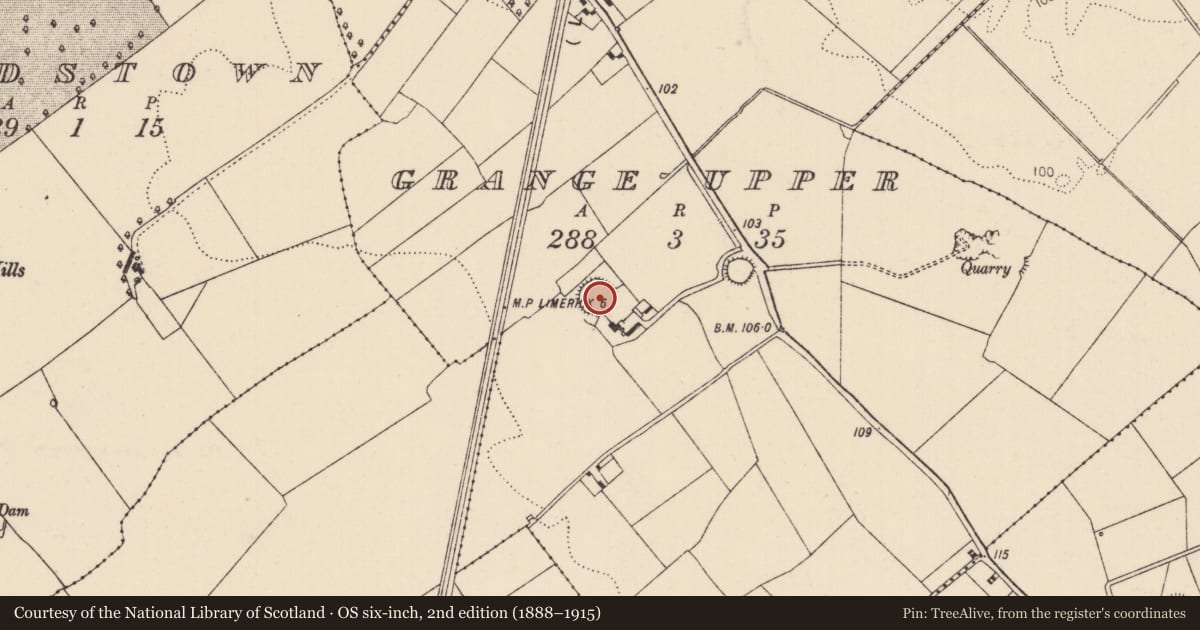 Ordnance Survey six-inch map, 2nd edition (1888–1915) covering the location of Enclosure, Grange Upper, County Limerick, with a pin at the register's coordinates
