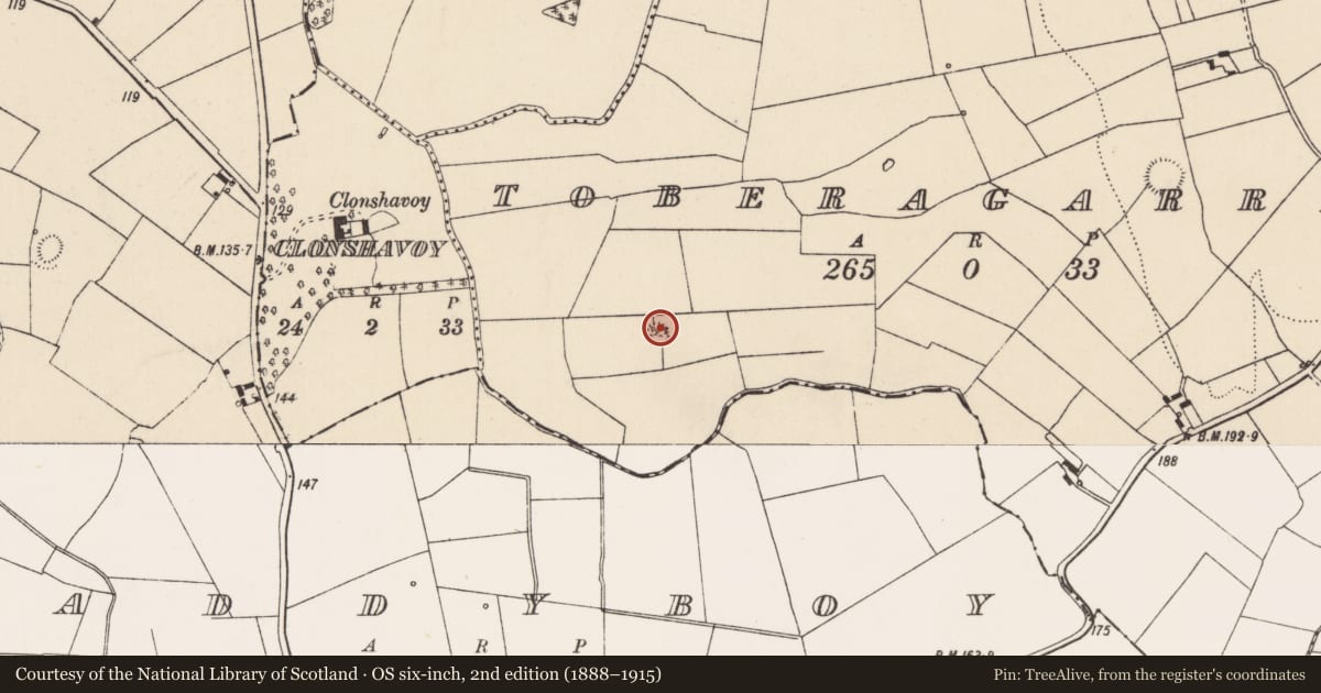 Ordnance Survey six-inch map, 2nd edition (1888–1915) covering the location of Ringfort - rath, Toberagarriff, County Limerick, with a pin at the register's coordinates