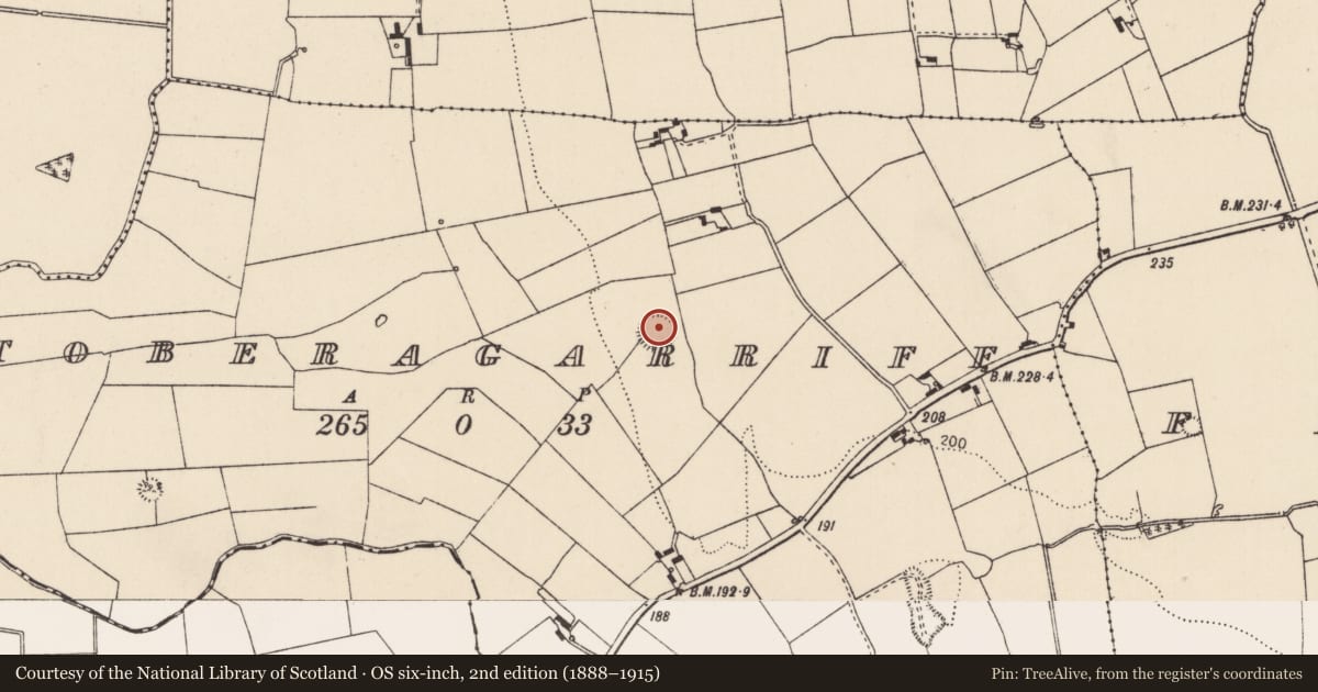 Ordnance Survey six-inch map, 2nd edition (1888–1915) covering the location of Ringfort - rath, Toberagarriff, County Limerick, with a pin at the register's coordinates
