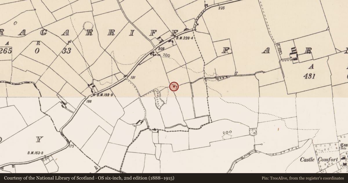 Ordnance Survey six-inch map, 2nd edition (1888–1915) covering the location of Enclosure, Toberagarriff, County Limerick, with a pin at the register's coordinates