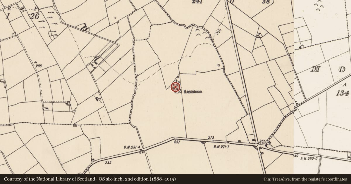 Ordnance Survey six-inch map, 2nd edition (1888–1915) covering the location of Ringfort - rath, Farnane, County Limerick, with a pin at the register's coordinates