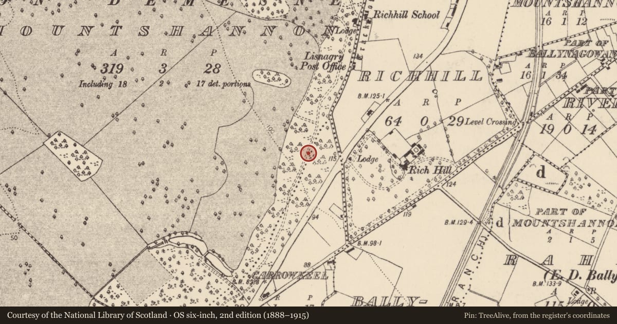 Ordnance Survey six-inch map, 2nd edition (1888–1915) covering the location of Hearth, Mountshannon, County Limerick, with a pin at the register's coordinates