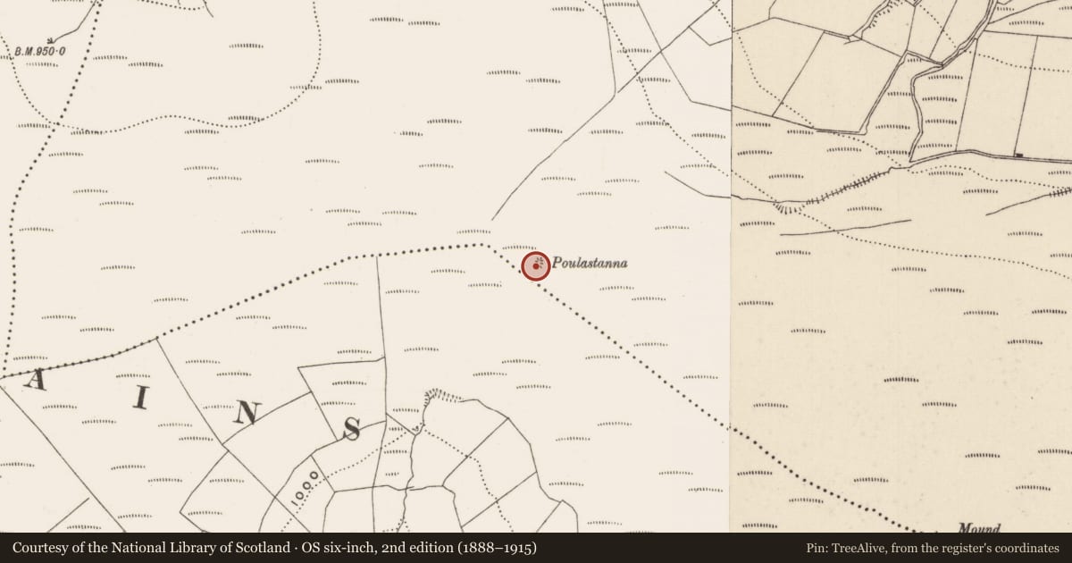 Ordnance Survey six-inch map, 2nd edition (1888–1915) covering the location of Earthwork, Muingacree, County Limerick, with a pin at the register's coordinates
