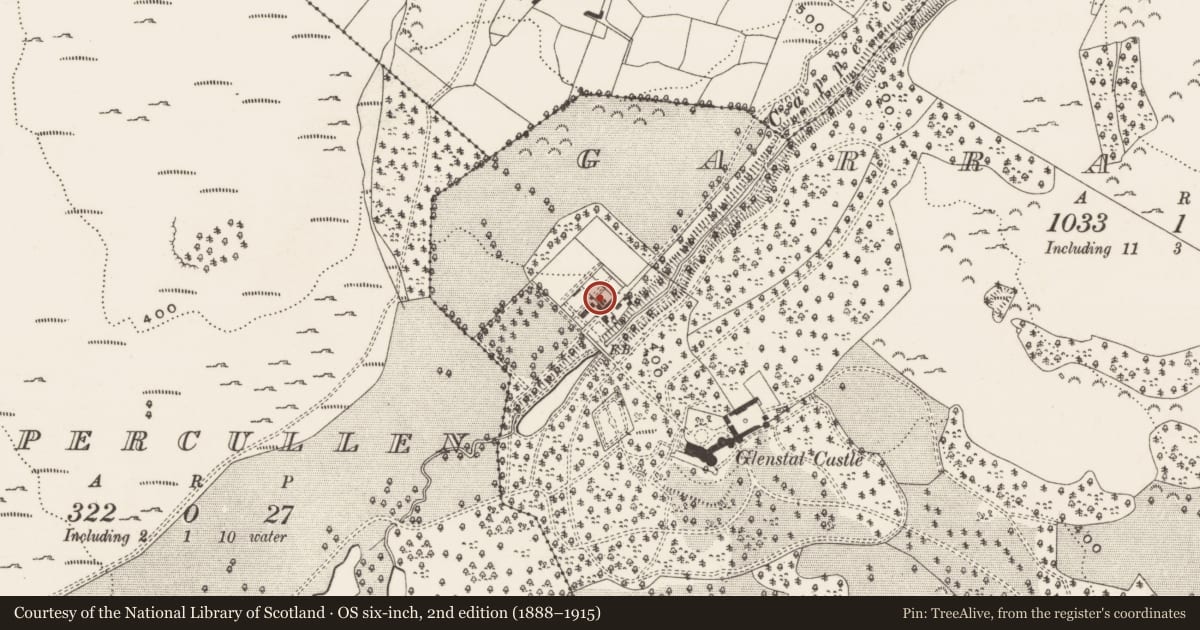 Ordnance Survey six-inch map, 2nd edition (1888–1915) covering the location of Walled garden, Garranbane, County Limerick, with a pin at the register's coordinates