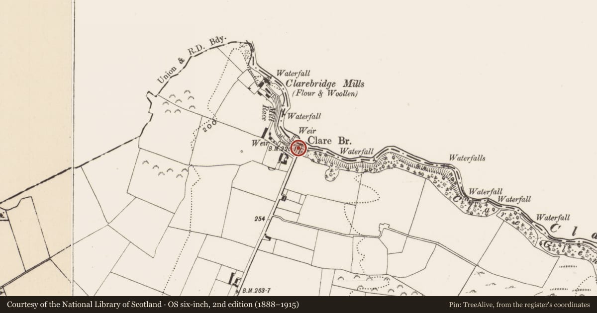 Ordnance Survey six-inch map, 2nd edition (1888–1915) covering the location of Bridge, Ashroe, County Limerick, with a pin at the register's coordinates