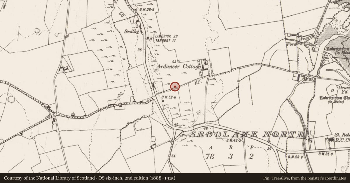 Ordnance Survey six-inch map, 2nd edition (1888–1915) covering the location of Ringfort - cashel, Ardaneer, County Limerick, with a pin at the register's coordinates