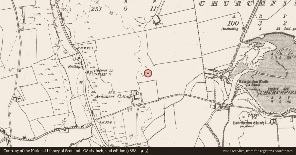 Ordnance Survey six-inch map, 2nd edition (1888–1915) covering the location of Ringfort - rath, Ardaneer, County Limerick, with a pin at the register's coordinates