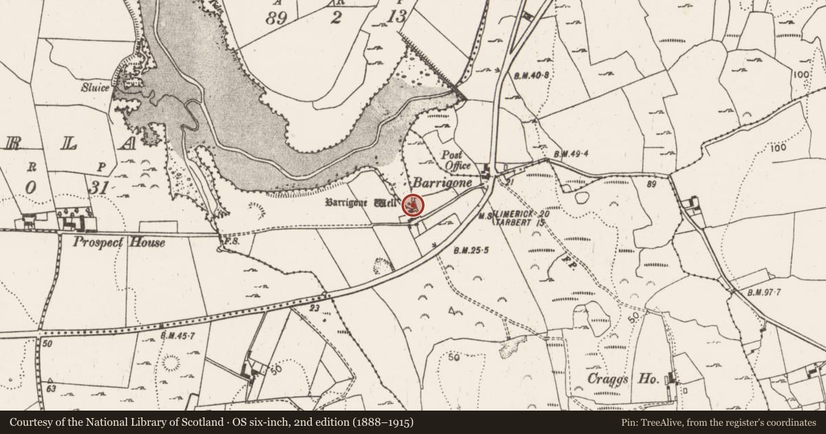 Ordnance Survey six-inch map, 2nd edition (1888–1915) covering the location of Ritual site - holy well, Craggs, County Limerick, with a pin at the register's coordinates