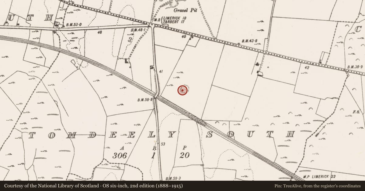 Ordnance Survey six-inch map, 2nd edition (1888–1915) covering the location of Ringfort - rath, Tomdeely South, County Limerick, with a pin at the register's coordinates
