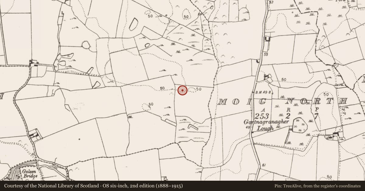 Ordnance Survey six-inch map, 2nd edition (1888–1915) covering the location of Enclosure, Courtbrown, County Limerick, with a pin at the register's coordinates