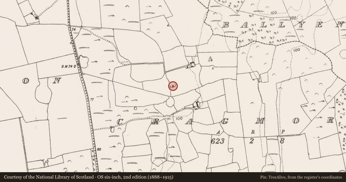 Ordnance Survey six-inch map, 2nd edition (1888–1915) covering the location of Enclosure, Cragmore, County Limerick, with a pin at the register's coordinates