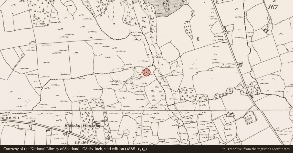 Ordnance Survey six-inch map, 2nd edition (1888–1915) covering the location of Ringfort - rath, Kilbehy, County Limerick, with a pin at the register's coordinates