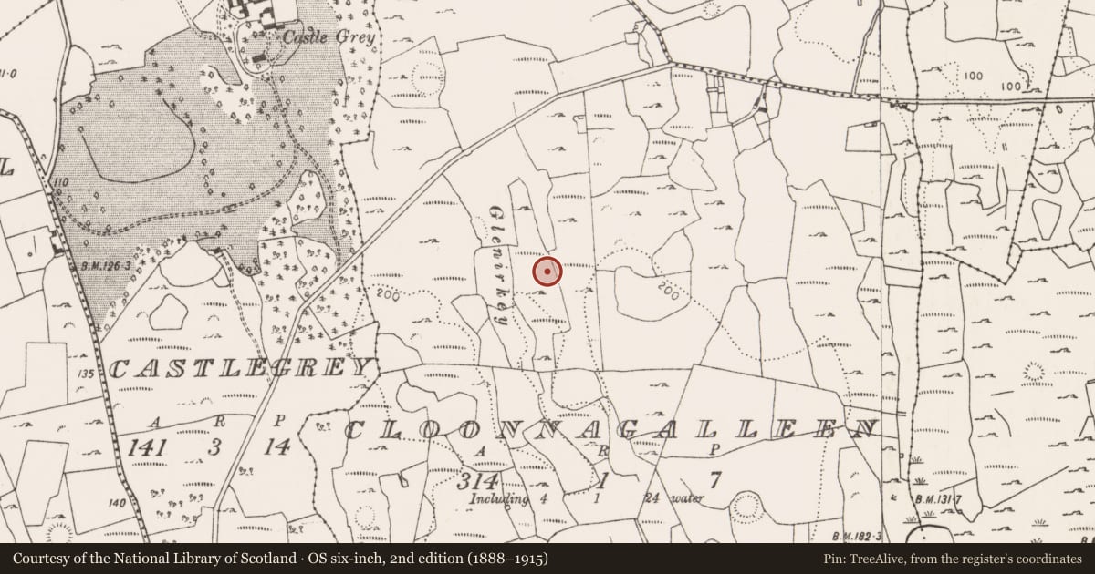 Ordnance Survey six-inch map, 2nd edition (1888–1915) covering the location of Enclosure, Cloonnagalleen, County Limerick, with a pin at the register's coordinates