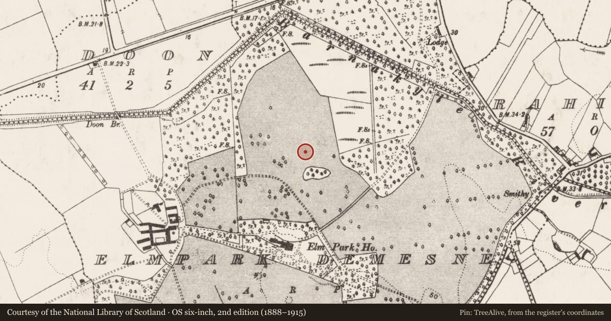 Ordnance Survey six-inch map, 2nd edition (1888–1915) covering the location of Barrow - unclassified, Elmpark Demesne, County Limerick, with a pin at the register's coordinates