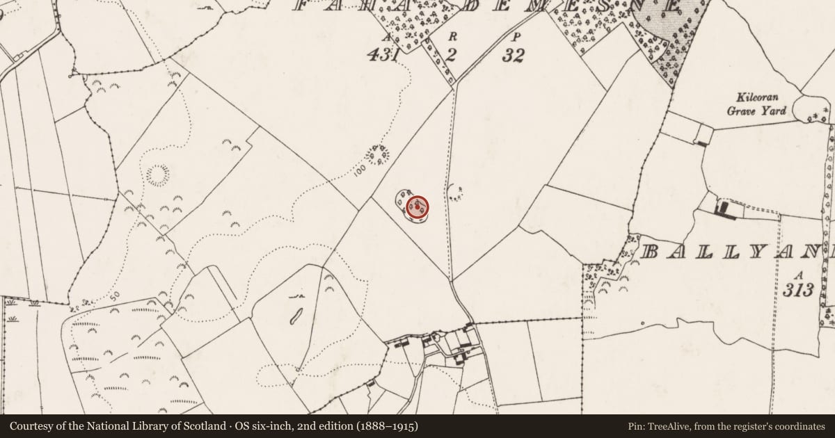 Ordnance Survey six-inch map, 2nd edition (1888–1915) covering the location of Enclosure, Faha Demesne, County Limerick, with a pin at the register's coordinates