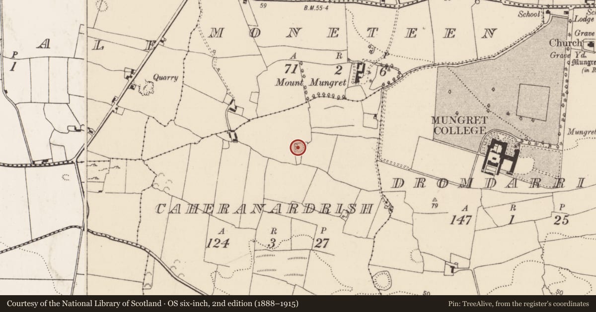 Ordnance Survey six-inch map, 2nd edition (1888–1915) covering the location of Enclosure, Caheranardrish, County Limerick, with a pin at the register's coordinates