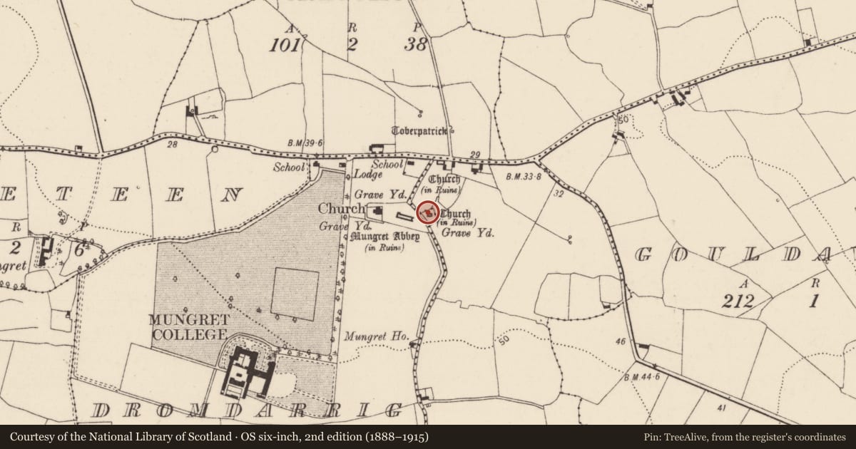 Ordnance Survey six-inch map, 2nd edition (1888–1915) covering the location of Church, Dromdarrig, County Limerick, with a pin at the register's coordinates