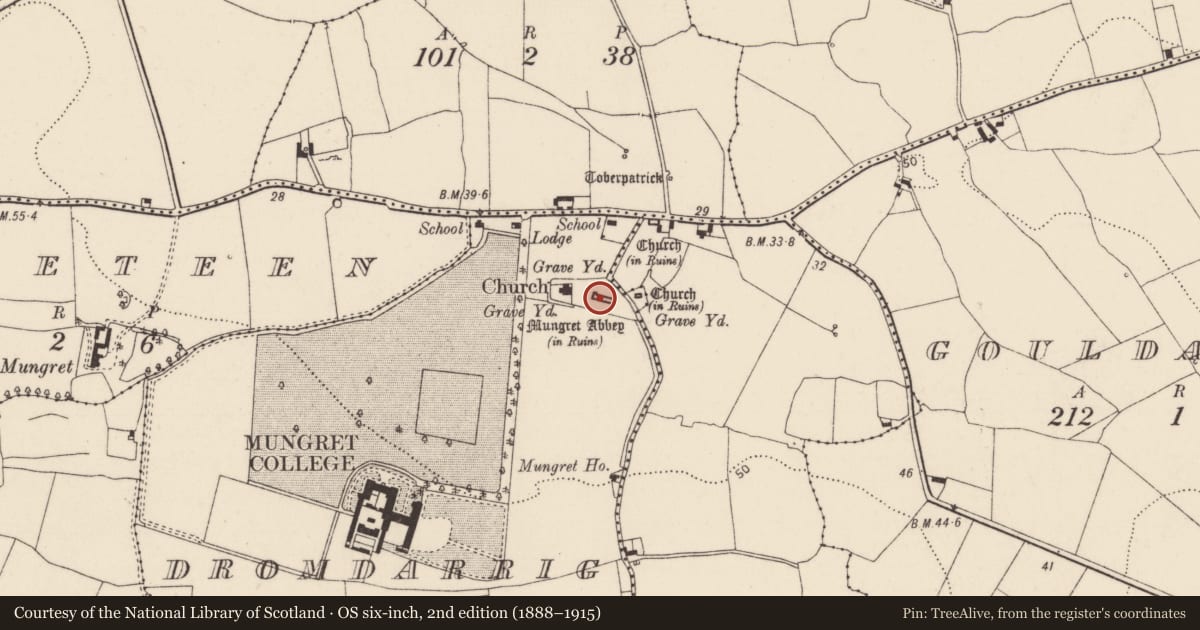 Ordnance Survey six-inch map, 2nd edition (1888–1915) covering the location of Church, Dromdarrig, County Limerick, with a pin at the register's coordinates