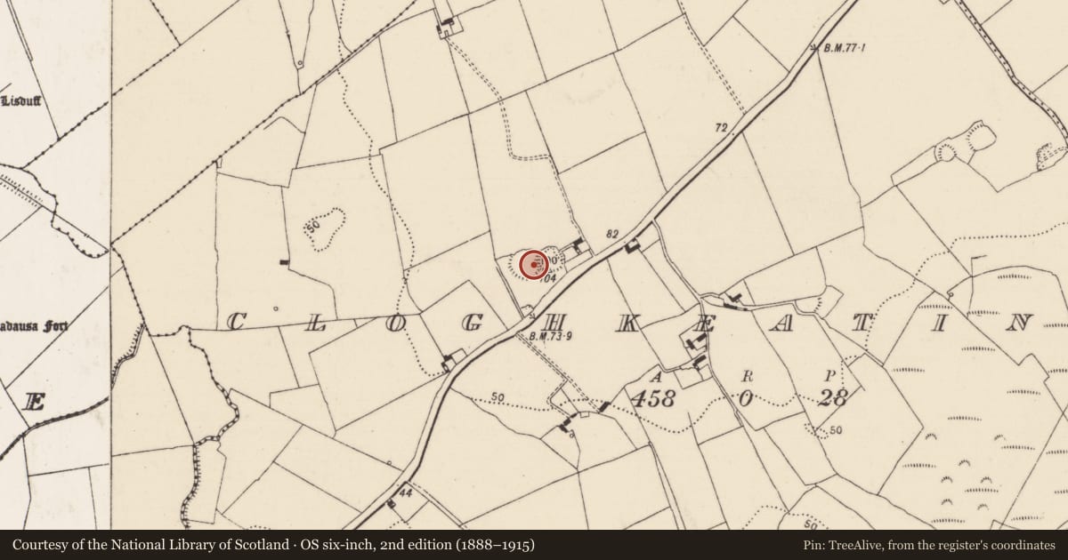 Ordnance Survey six-inch map, 2nd edition (1888–1915) covering the location of Ringfort - rath, Cloghkeating, County Limerick, with a pin at the register's coordinates
