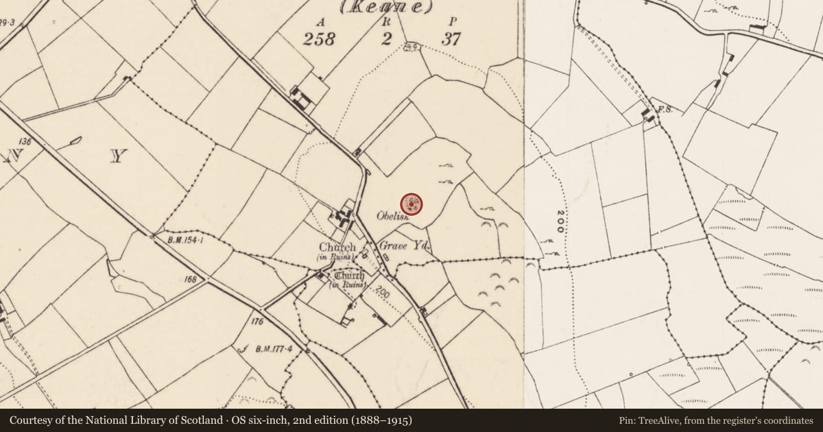Ordnance Survey six-inch map, 2nd edition (1888–1915) covering the location of Cairn - unclassified, Cahernarry (Keane), County Limerick, with a pin at the register's coordinates