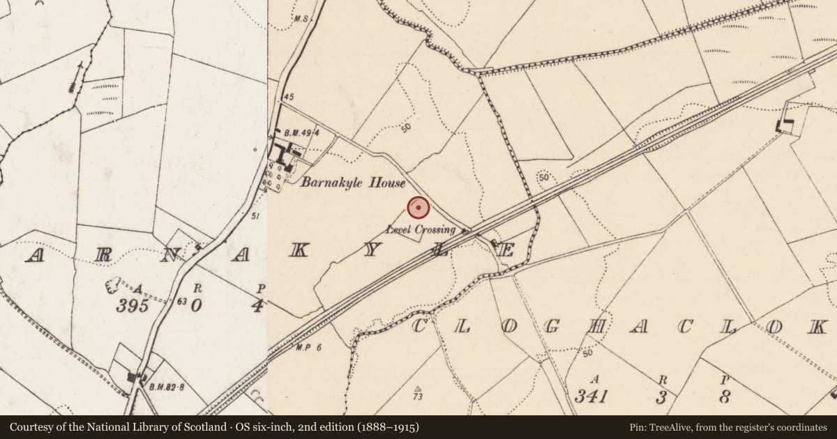 Ordnance Survey six-inch map, 2nd edition (1888–1915) covering the location of Enclosure, Barnakyle, County Limerick, with a pin at the register's coordinates